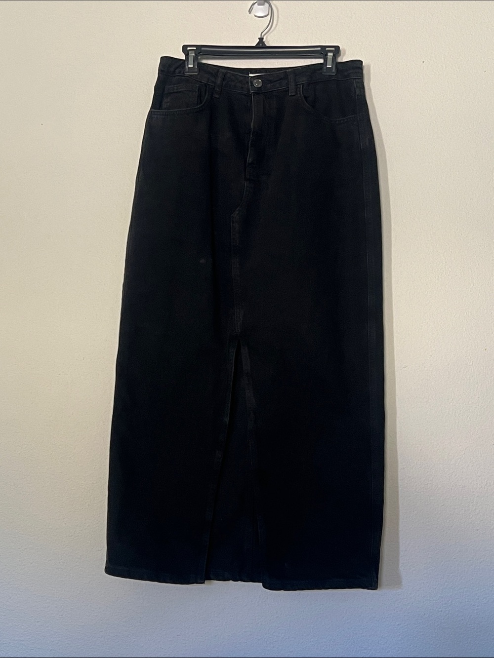 Mango Black Maxi Denim Skirt with Front Slit